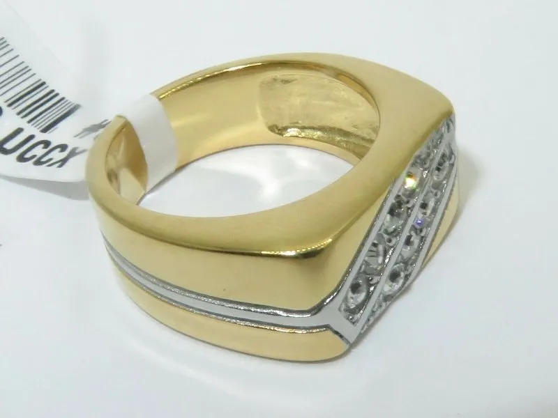 Jewellery Kingdom Signet Pinky Cubic Zirconia Steel Two Tone classy Mens Ring (Gold)