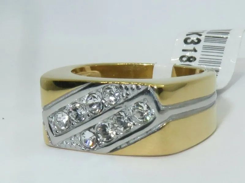 Jewellery Kingdom Signet Pinky Cubic Zirconia Steel Two Tone classy Mens Ring (Gold)