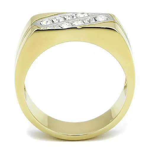 Jewellery Kingdom Signet Pinky Cubic Zirconia Steel Two Tone classy Mens Ring (Gold)