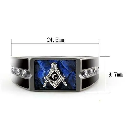 Jewellery Kingdom Signet Pinky Military Stainless Steel Blue Cubic Zirconia Smart Classy Mens Masonic Ring