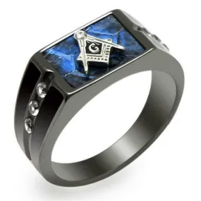 Jewellery Kingdom Signet Pinky Military Stainless Steel Blue Cubic Zirconia Smart Classy Mens Masonic Ring