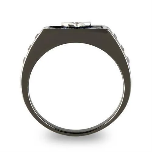 Jewellery Kingdom Signet Pinky Military Stainless Steel Blue Cubic Zirconia Smart Classy Mens Masonic Ring