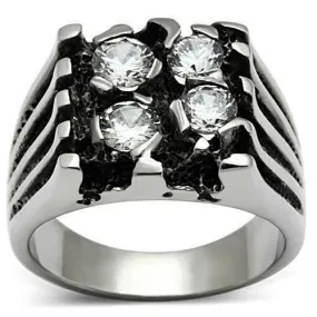 Jewellery Kingdom Silver Signet Chunky Stainless Steel 3CT Pinky Bling Mens Cubic Zirconia Ring