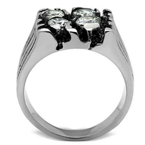 Jewellery Kingdom Silver Signet Chunky Stainless Steel 3CT Pinky Bling Mens Cubic Zirconia Ring