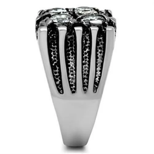 Jewellery Kingdom Silver Signet Chunky Stainless Steel 3CT Pinky Bling Mens Cubic Zirconia Ring