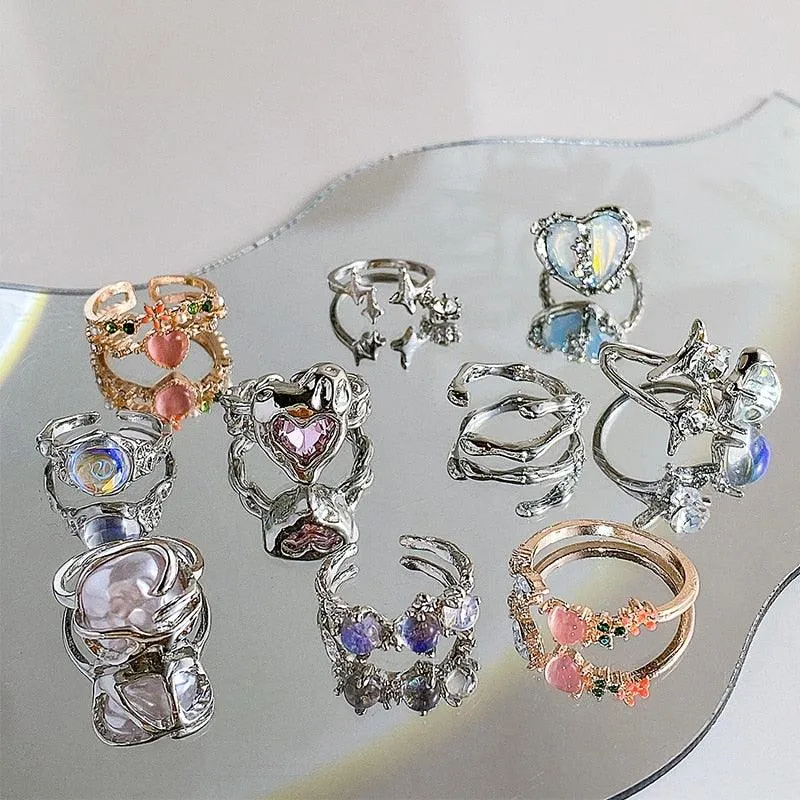 Kpop Y2k CrystalPunk Geometry Rings