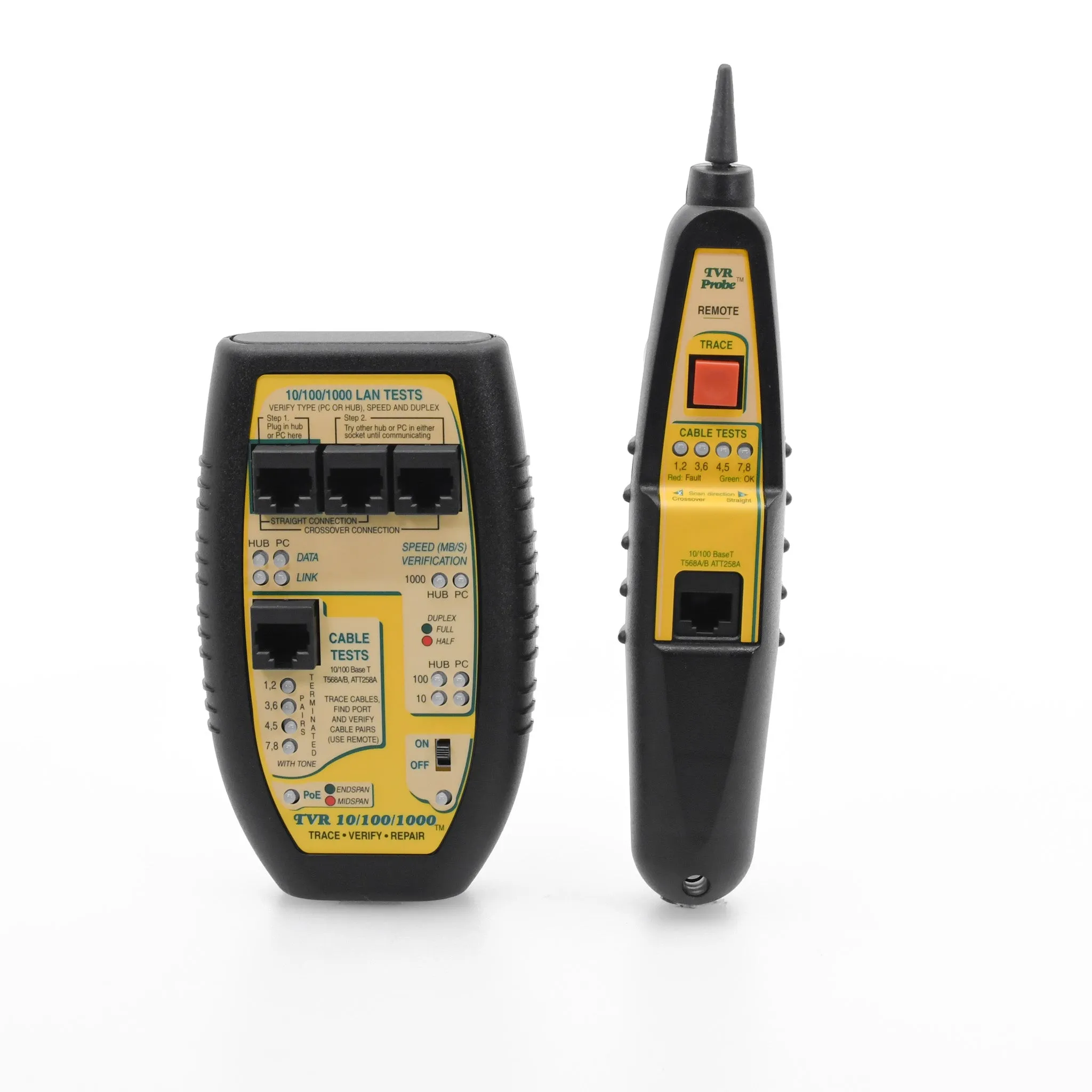 LAN Tester with Remote Probe for Hubs, Switches, PCs, and Cables: Tests and Repairs 10, 100, and 1000 Base-T Networks - (TVR10/100/1000)