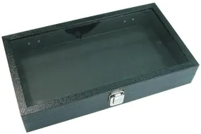 Large Deep Clear Glass Top Lid with Metal Clasp Display Tray - 14 3/4" x 8 1/4" x 2 5/8"H