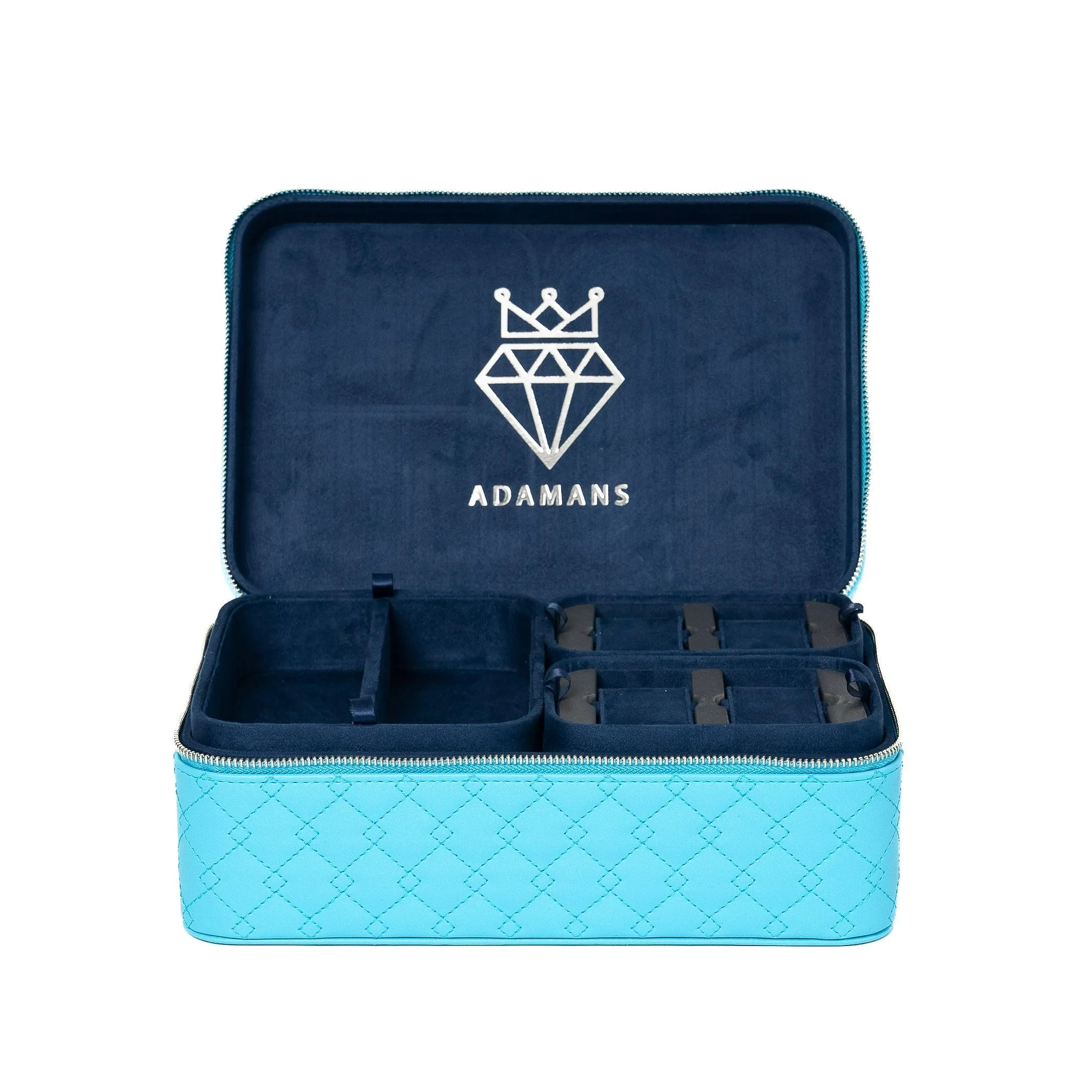 Leather Travel Jewellery Case - Light Blue & Midnight Blue