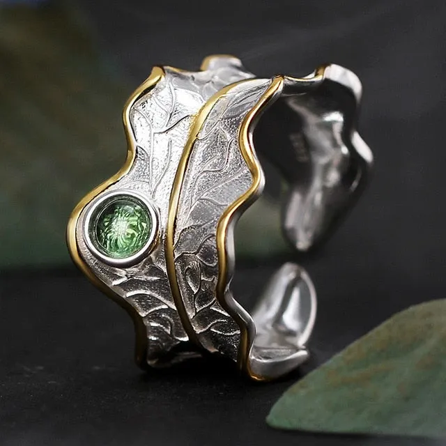 Lotus Real 925 Sterling Silver Ring Natural Tourmaline Gemstones Fine