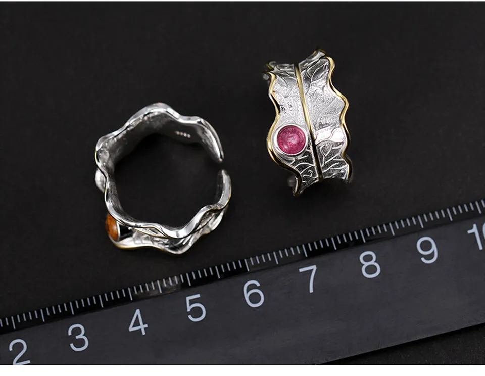 Lotus Real 925 Sterling Silver Ring Natural Tourmaline Gemstones Fine