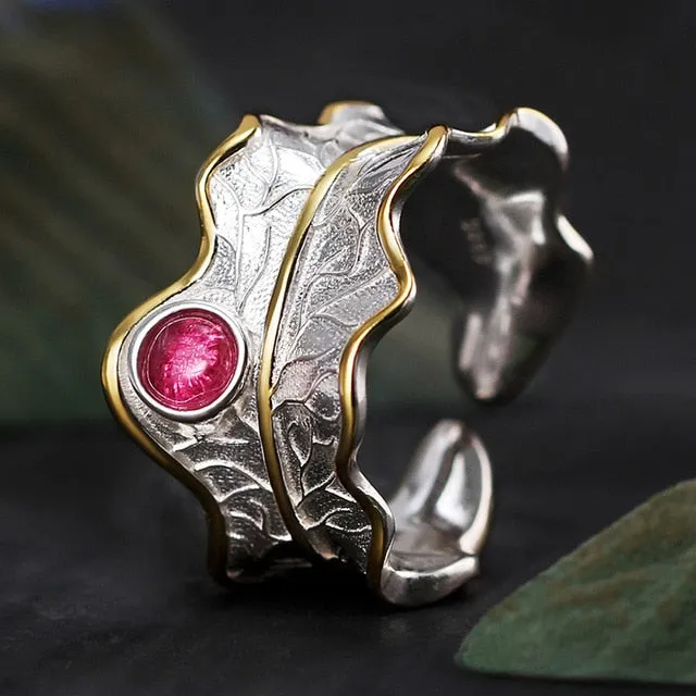 Lotus Real 925 Sterling Silver Ring Natural Tourmaline Gemstones Fine