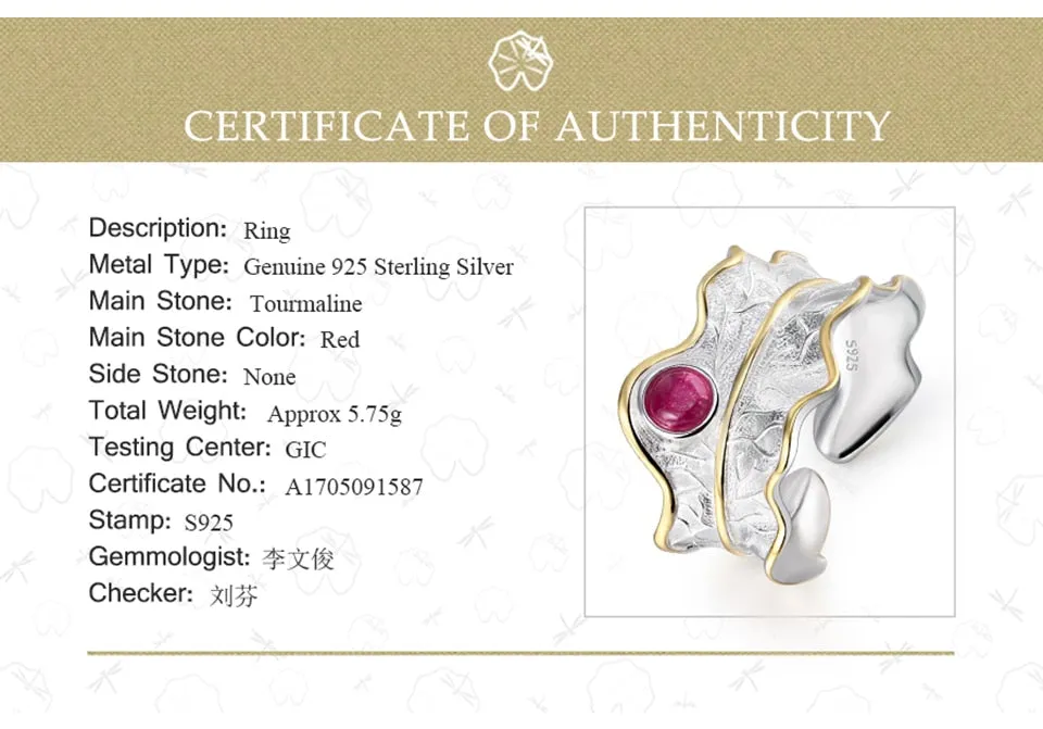 Lotus Real 925 Sterling Silver Ring Natural Tourmaline Gemstones Fine