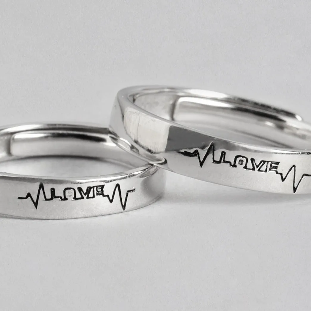 Love Line 925 Sterling Silver Couple Ring Bands (Adjustable)