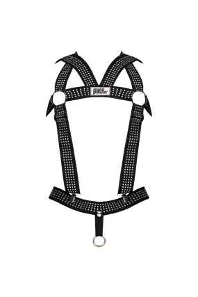 Male Power Elastic Harness with Open Penis Ring Black OS
