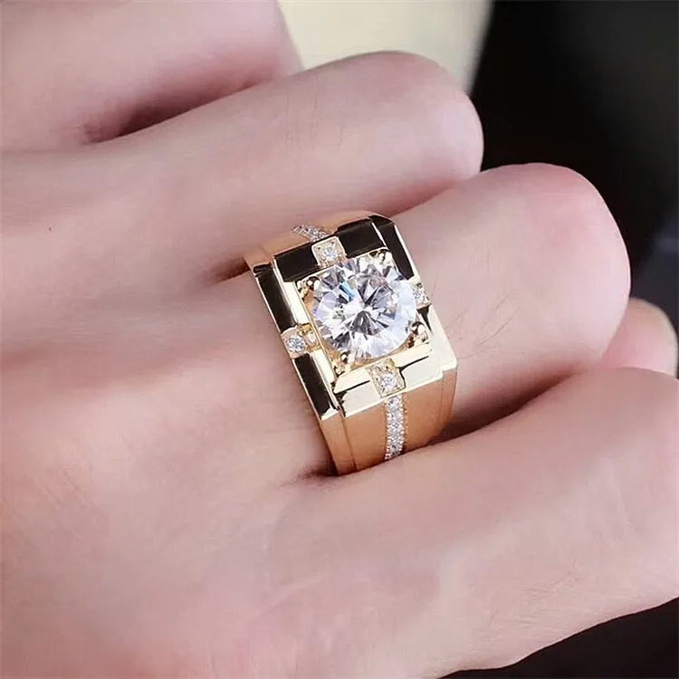 Men's Moissanite Diamond Ring with Channel Paves.