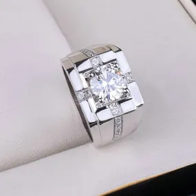 Men's Moissanite Diamond Ring with Channel Paves.