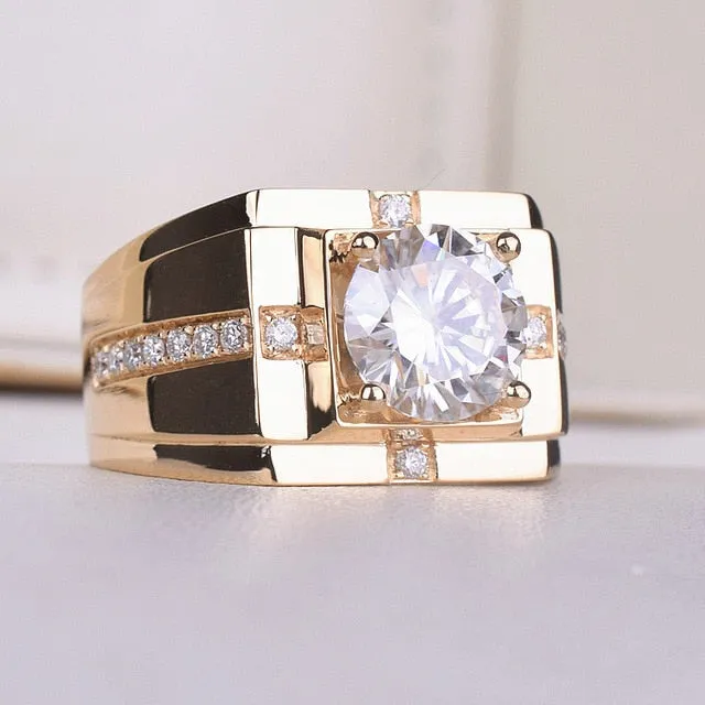 Men's Moissanite Diamond Ring with Channel Paves.