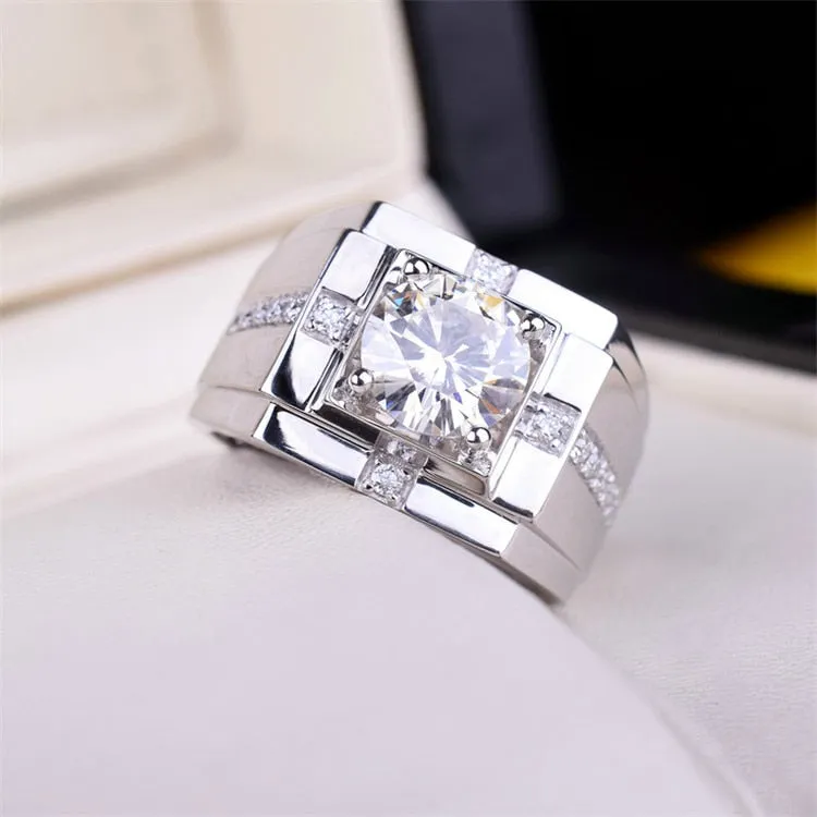Men's Moissanite Diamond Ring with Channel Paves.
