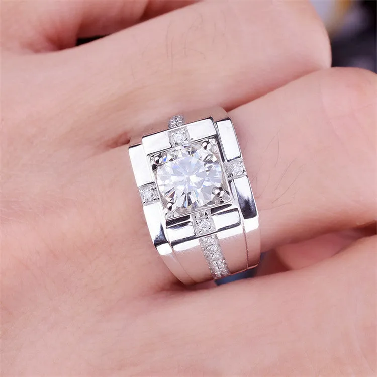 Men's Moissanite Diamond Ring with Channel Paves.