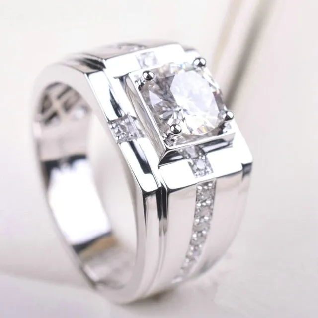 Men's Moissanite Diamond Ring with Channel Paves.