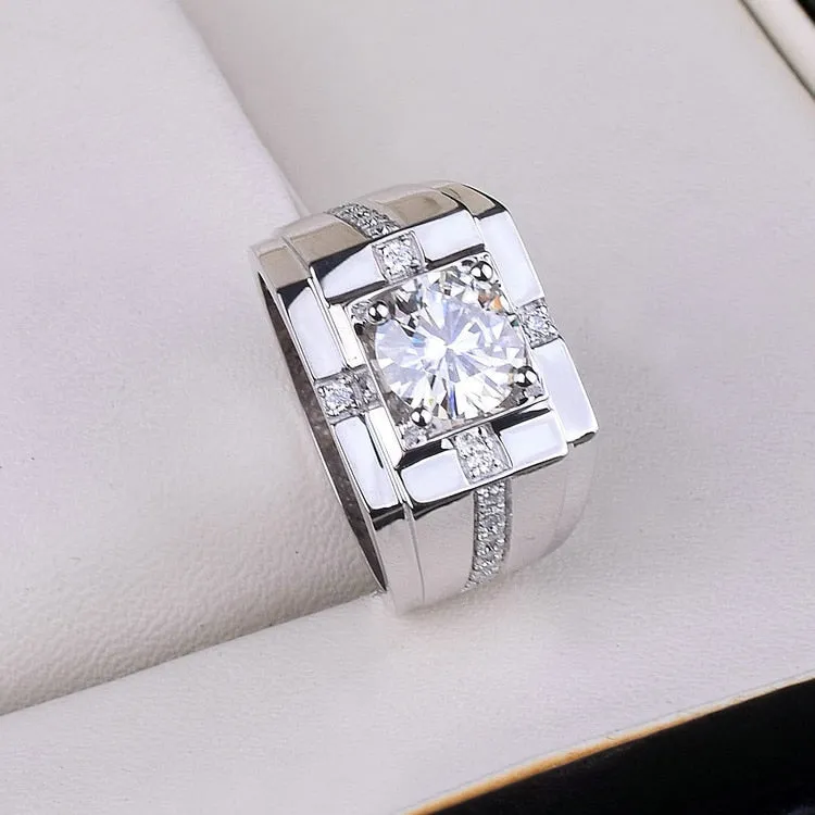 Men's Moissanite Diamond Ring with Channel Paves.