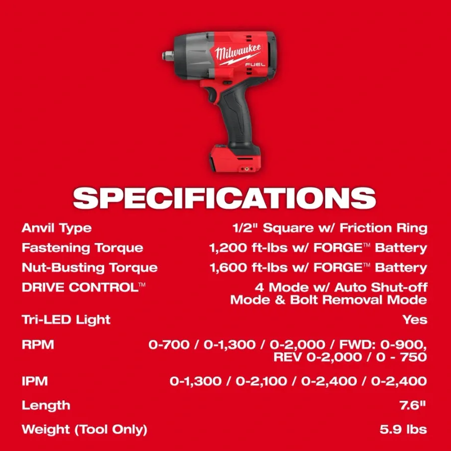 Milwaukee 2967-20 M18 FUEL™ 1/2" High Torque Impact Wrench w/ Friction Ring
