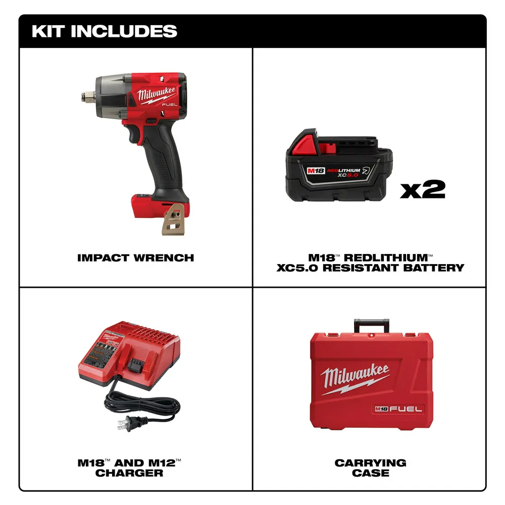 Milwaukee M18 Fuel 1/2" Mid-Torque Impact Wrench with Friction Ring Kit