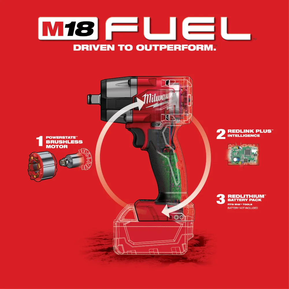 Milwaukee M18 Fuel 1/2" Mid-Torque Impact Wrench with Friction Ring