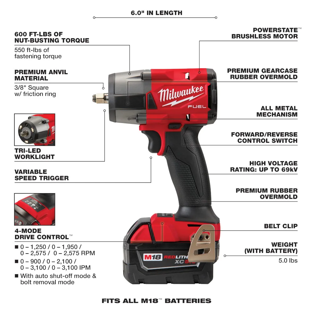 Milwaukee M18 Fuel 3/8 Mid-Torque Impact Wrench with Friction Ring Kit