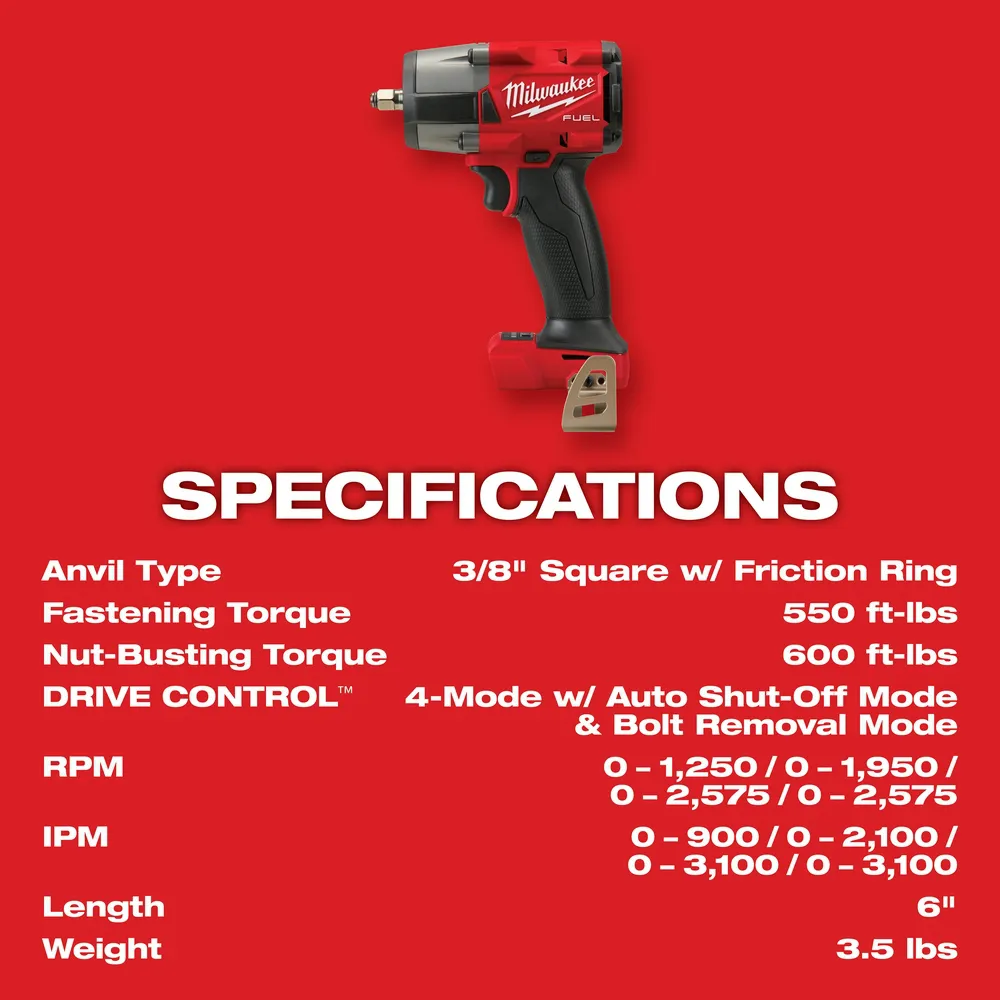 Milwaukee M18 Fuel 3/8" Mid-Torque Impact Wrench with Friction Ring Kit