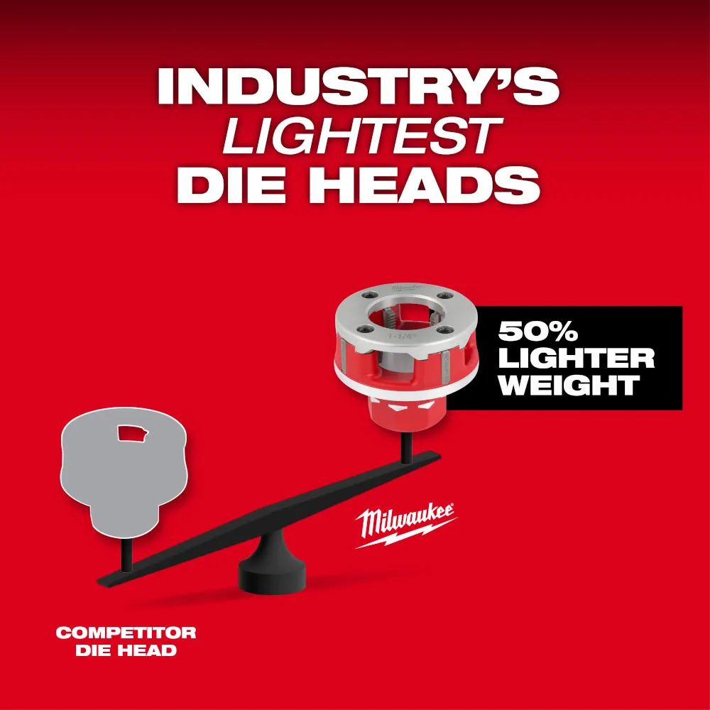 Milwaukee M18 Fuel Compact 1/2"-1-1/4" Alloy NPT Portable Pipe Threading Forged Aluminum Die Head Kit