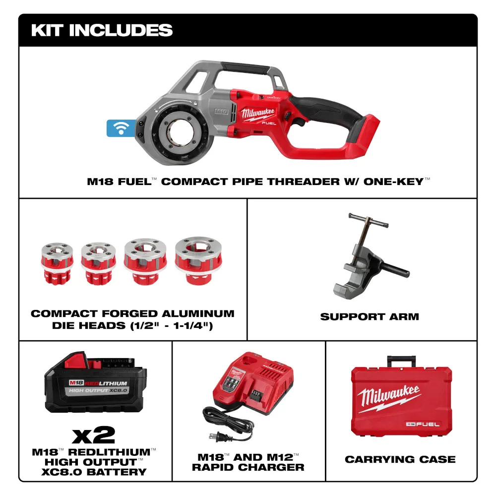 Milwaukee M18 Fuel Compact 1/2"-1-1/4" Alloy NPT Portable Pipe Threading Forged Aluminum Die Head Kit