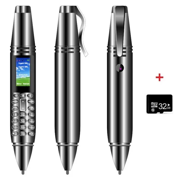 Mini CellPhone Recording Pen with Tiny LCD Screen GSM Dual SIM Camera Flashlight and Bluetooth Dialer