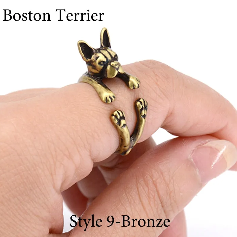 Miniature Schnauzer & Rat Terrier & Pomeranian & Bull Terrier & Boston Terrier Dog Ring Men Anel Animal Rings for Women