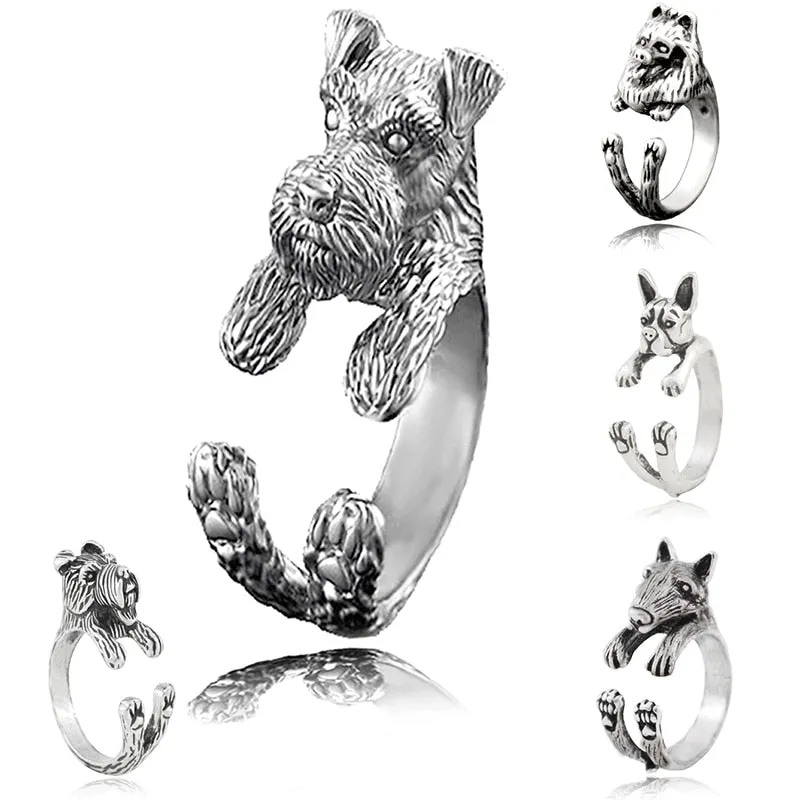 Miniature Schnauzer & Rat Terrier & Pomeranian & Bull Terrier & Boston Terrier Dog Ring Men Anel Animal Rings for Women