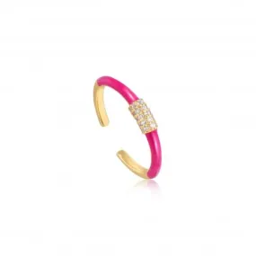 Neon Pink Enamel Carabiner Gold Adjustable Ring R040-01G-NP