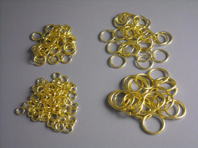 Open Jump Ring Mix - Gold Plated - 100 pieces (includes 4mm, 6mm and 10mm rings)