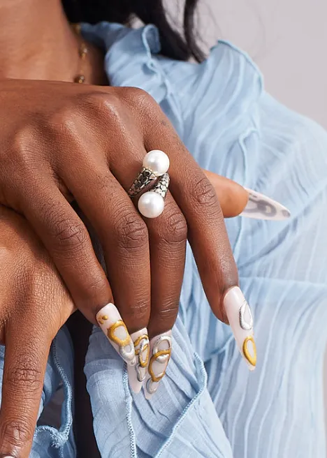 Pearl Crossover Stainless Steel Ring