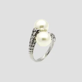 Pearl Crossover Stainless Steel Ring