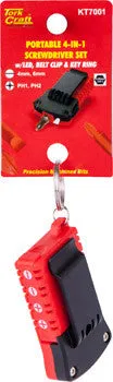 PORTABLE 4-IN-1 SCREWDRIVER SET PH/SL WITH LED;BELT CLIP.KEY RING