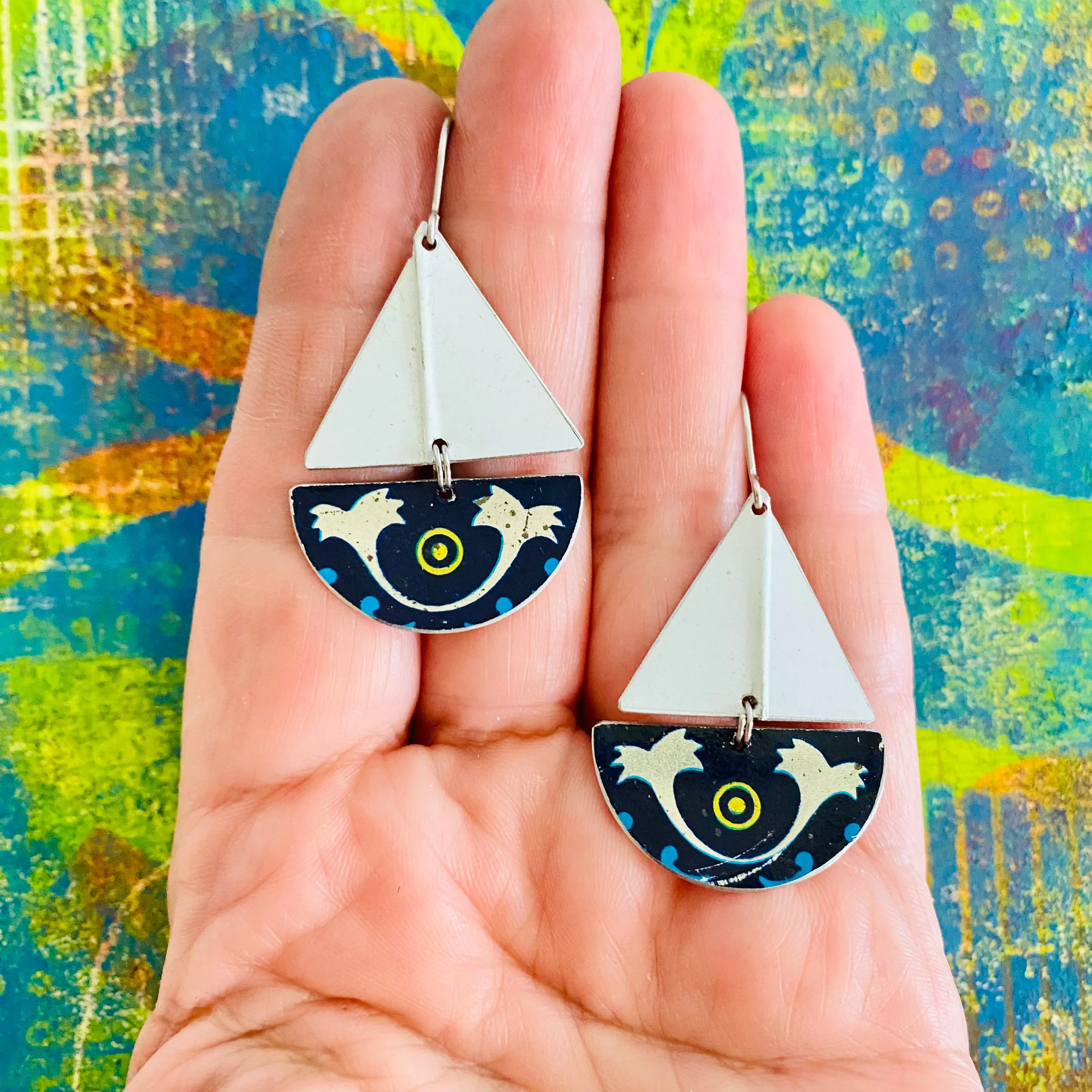 Protective Eye Upcycled Tin Sailboat Earrings