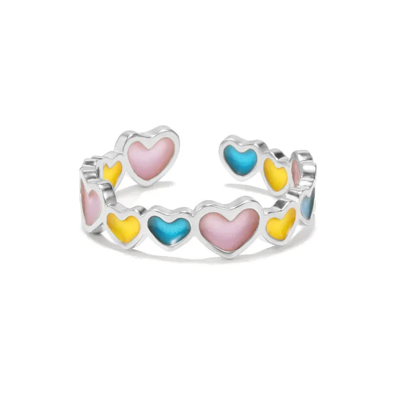 Purpdrank - Love Heart Ring Glow In Dark Fashion Adjustable Couples Rings Silver Color Pink Blue Light Jewelry Gift For Lover
