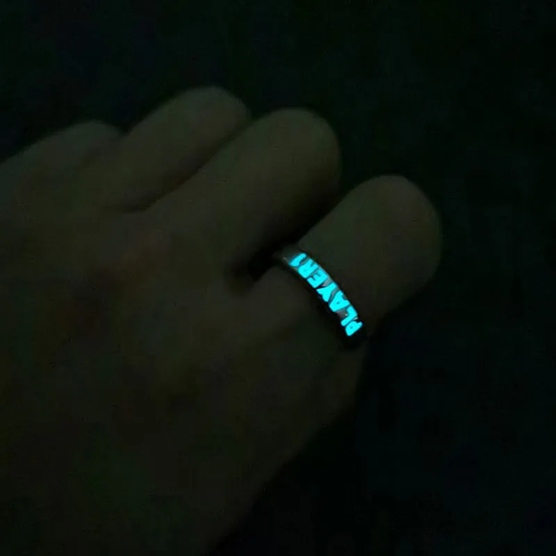 Purpdrank - Love Heart Ring Glow In Dark Fashion Adjustable Couples Rings Silver Color Pink Blue Light Jewelry Gift For Lover