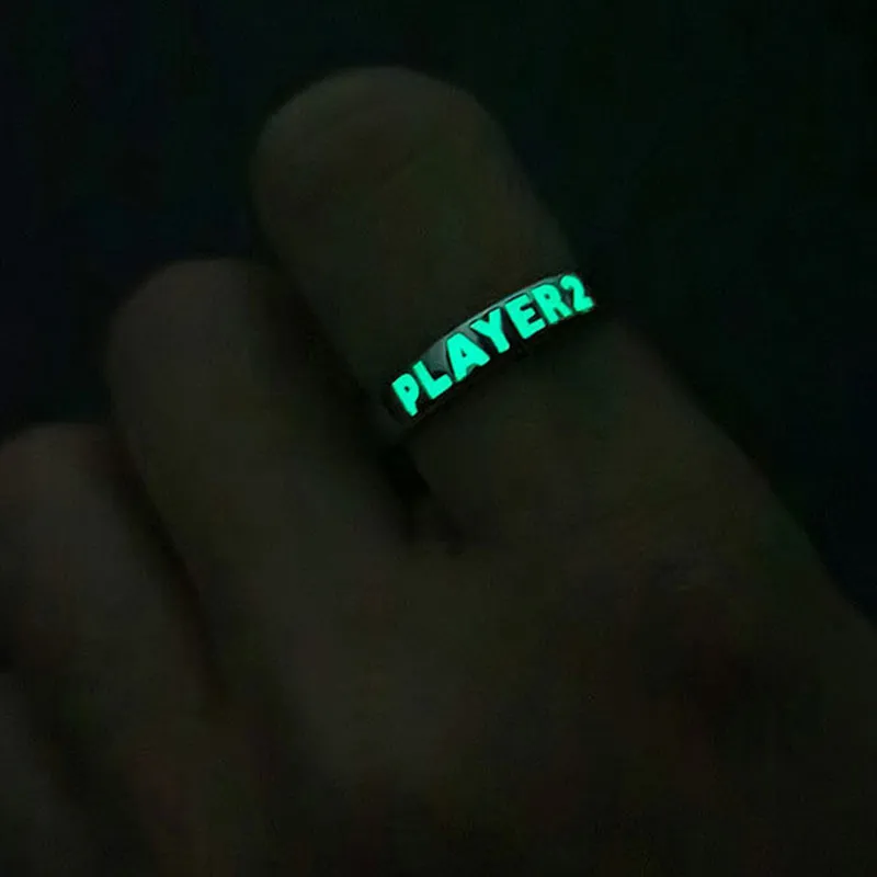 Purpdrank - Love Heart Ring Glow In Dark Fashion Adjustable Couples Rings Silver Color Pink Blue Light Jewelry Gift For Lover