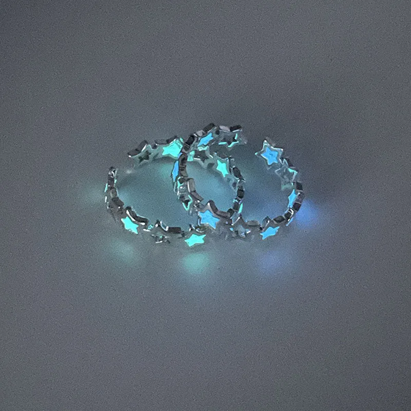 Purpdrank - Love Heart Ring Glow In Dark Fashion Adjustable Couples Rings Silver Color Pink Blue Light Jewelry Gift For Lover