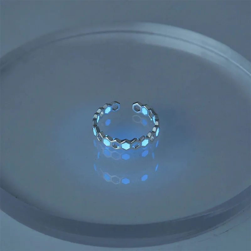Purpdrank - Love Heart Ring Glow In Dark Fashion Adjustable Couples Rings Silver Color Pink Blue Light Jewelry Gift For Lover