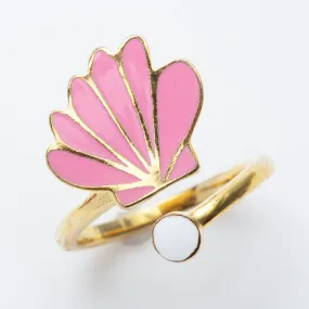 Seashell & Pearl Adjustable Ring
