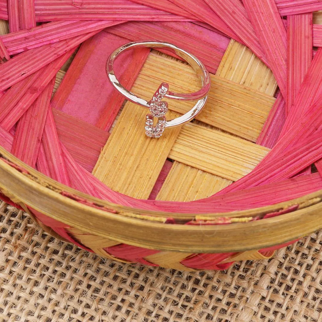Silver Plated Adjustable Ring Ilu Designer With Red Rose  For Women Girl