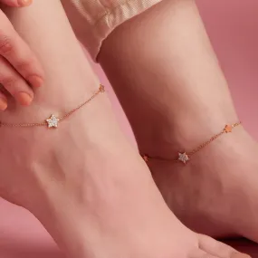 Star Rose Gold Plated CZ 925 Sterling Silver Anklet